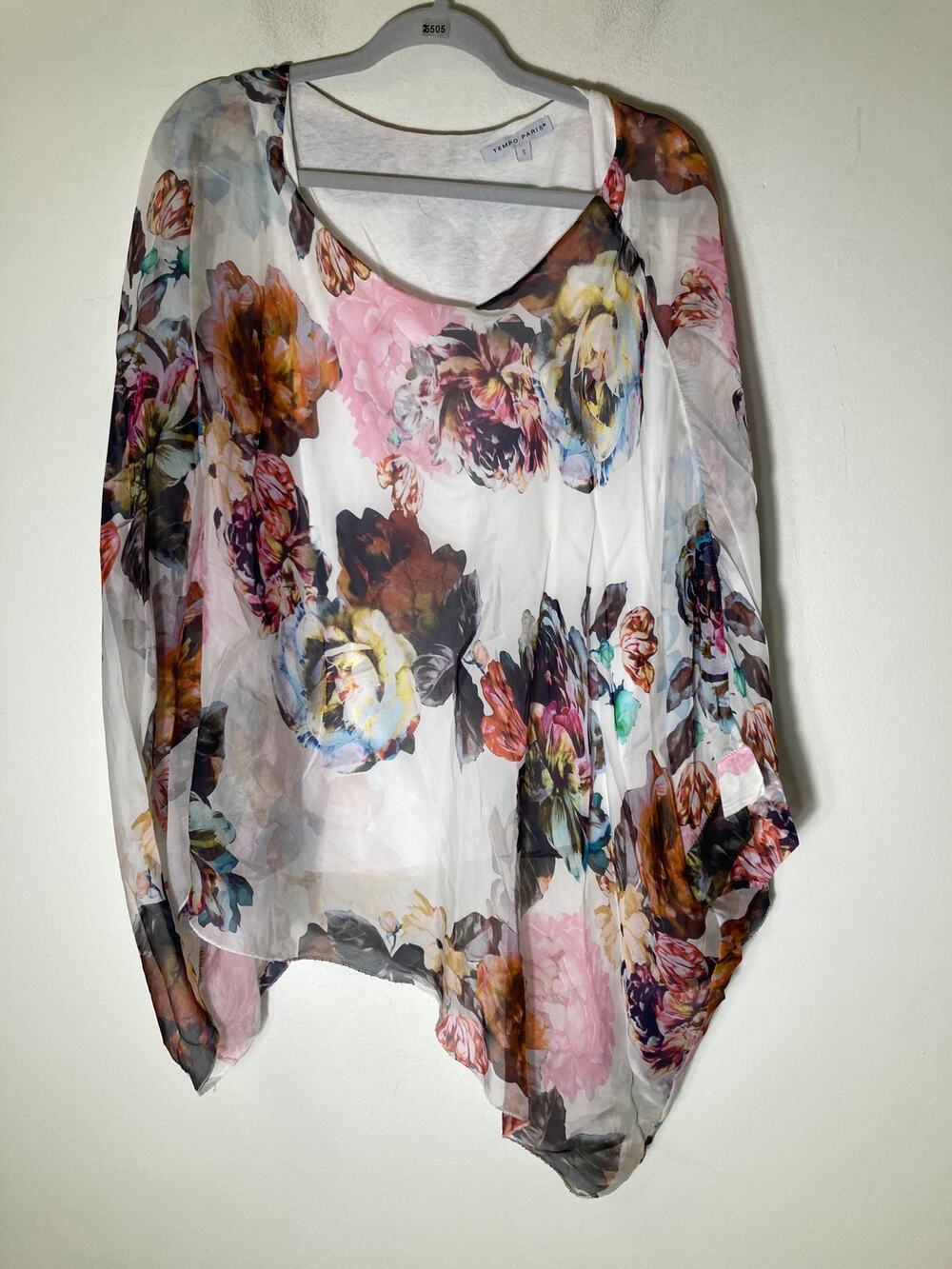Tempo Paris Multicolor Floral Poncho Style Flowy Top Sz S